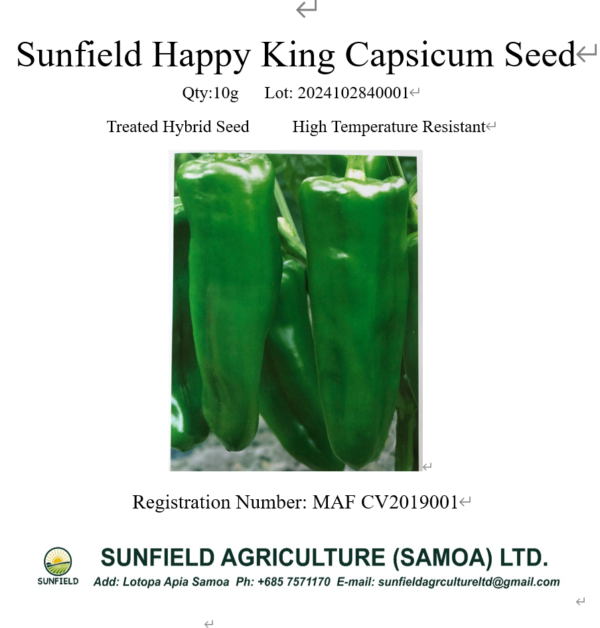 Sunfield Happy King Capsicum Seed